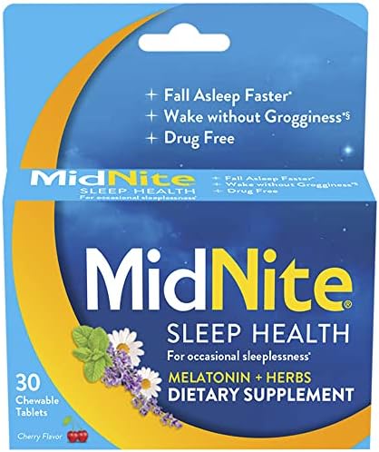 MidNite Drug-Free Sleep Aid Supplement, 1.5mg Melatonin + Herbs, 30 Chewable Tablets