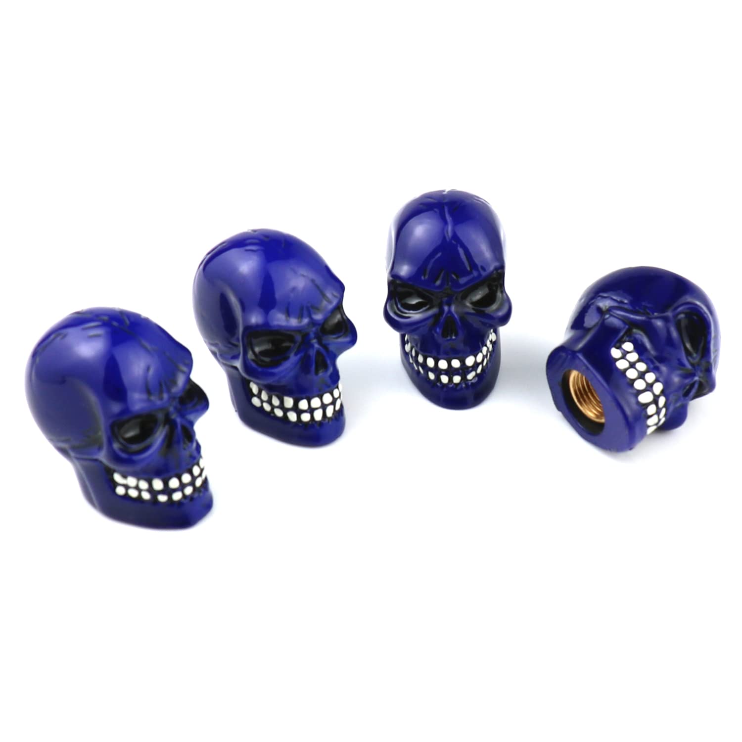 Punisher Lot De 4 Bouchons De Valve De Pneu En Forme De Tête De Mort Pour Voiture, SUV, Vélo, Moto, Camion (bleu