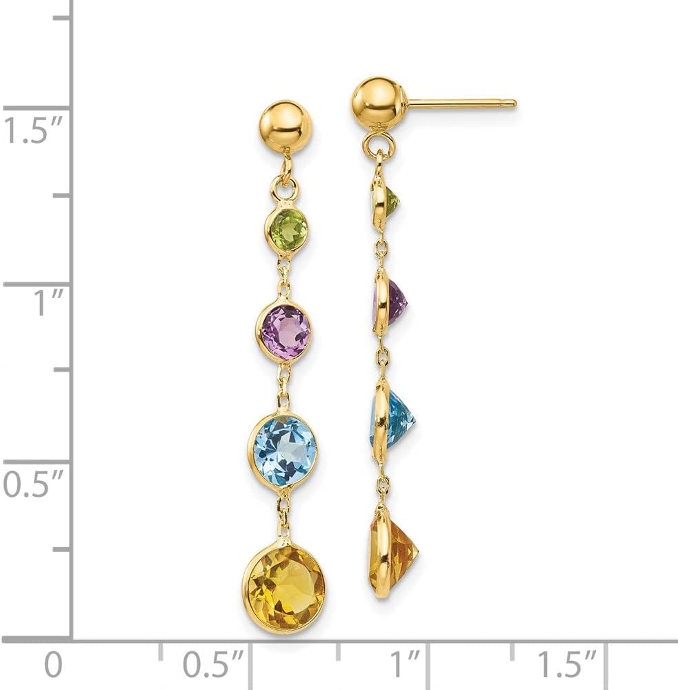 Diamond2Deal 14k Yellow Gold Multi-Gemstone Dangle Earrings for Mom