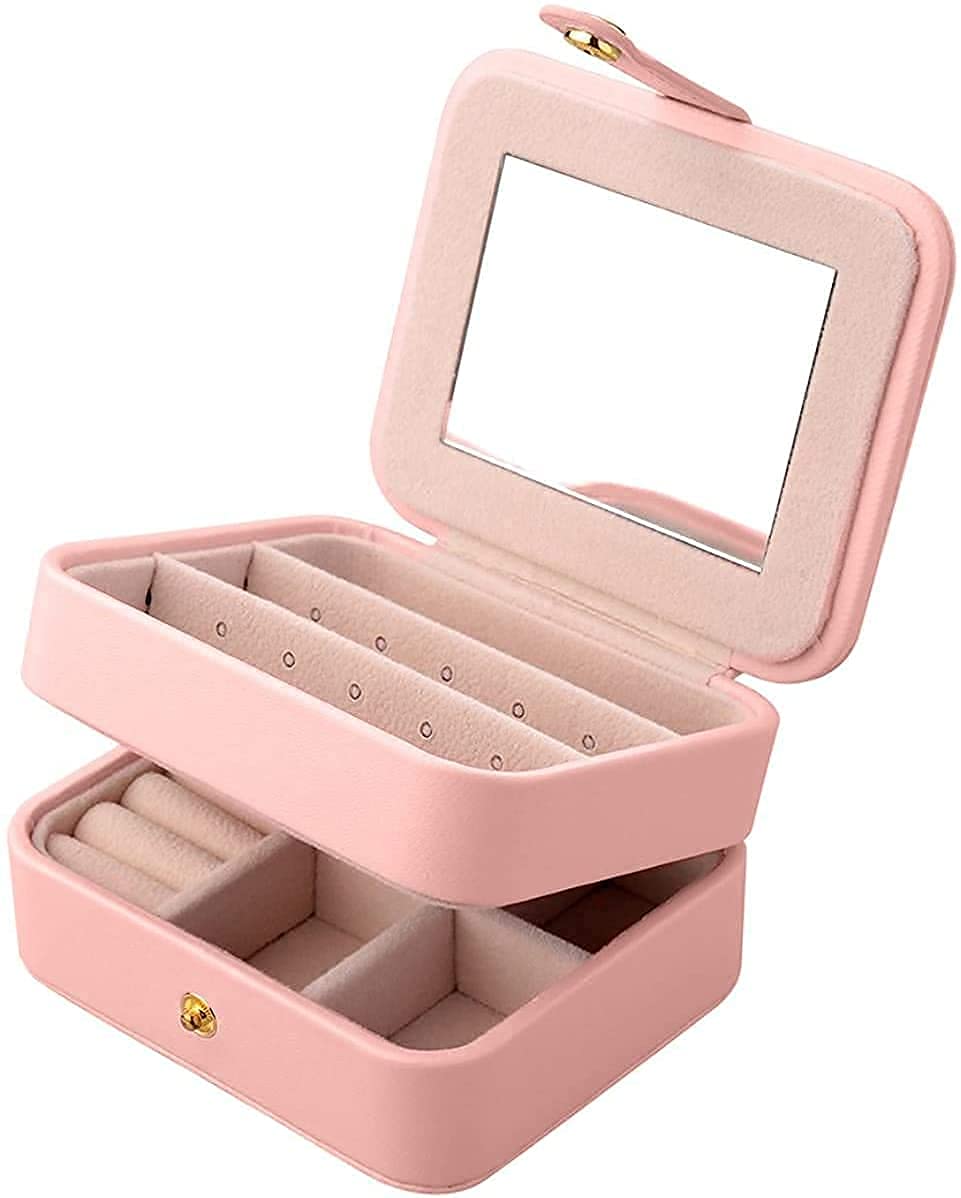 2 Tier with Mirror for Earrings Necklace Jewelry Bracelet Organizer Jewellery Storage Box (White) (Random Style) (Rose) (White)
