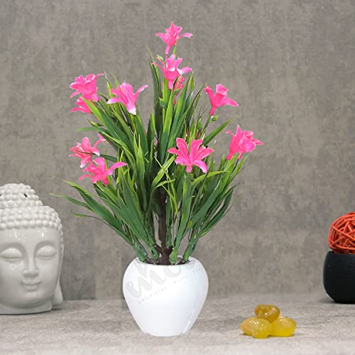 Image of Modo Combo of 2 Artificial Plants with Apple Pot for Home & Office Decor /Guldasta (21 CM) -Pink