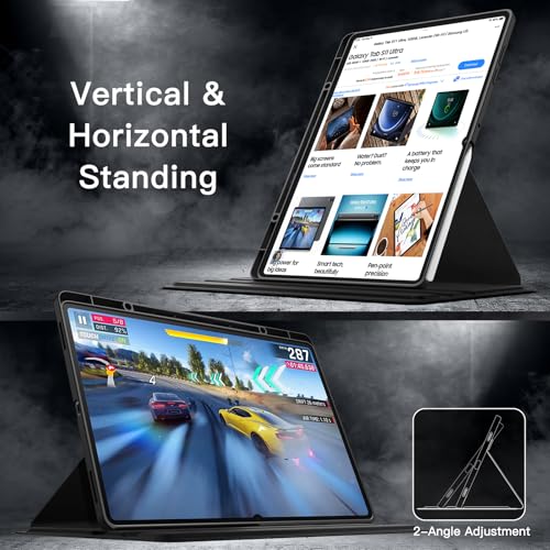 Image of JETech Rotating Cover Case for Samsung Galaxy Tab S11 Ultra with S Pen Holder, 360 Degree Rotation Protective Stand Cover Clear Back, Auto Wake /Sleep (Black)