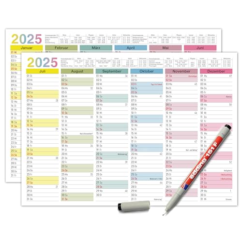 TOBJA Calendario de pared 2025 A4 de fácil limpieza, planificador anual 2025, lavable, incluye bolígrafo, calendario de pizarra 2025, resistente calendario A4 (lavable con un paño + 1 bolígrafo)