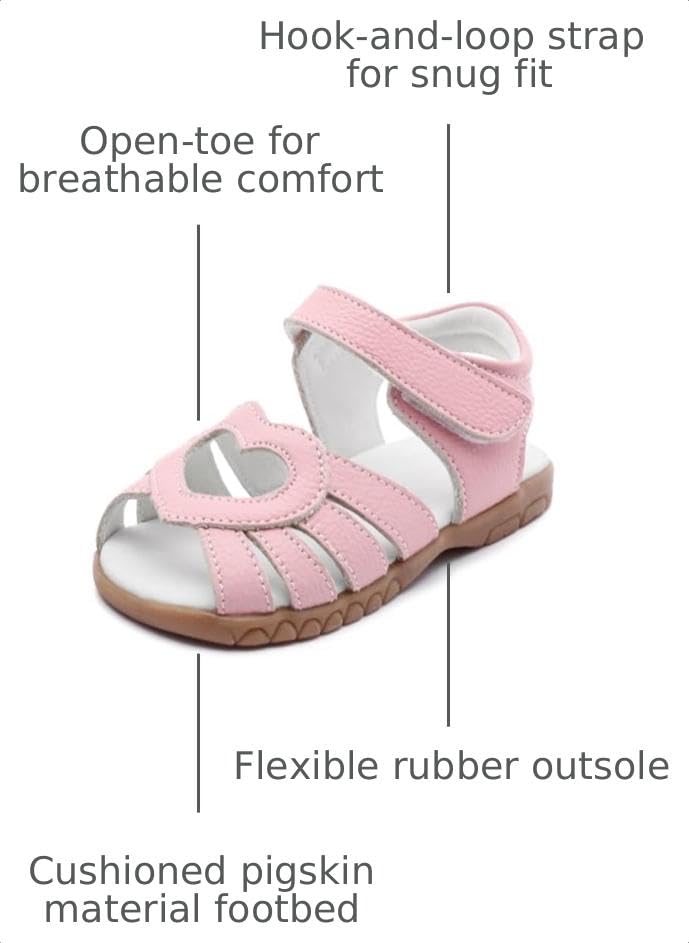 Image of Femizee Toddler Girls Leather Dress Sandals with Adjustable Strap | Toddler /Little Kids, Leather upper, Cushioned footbed, Hook-and-loop, Flexible Sole, Dressy summer occasions, Princess-style