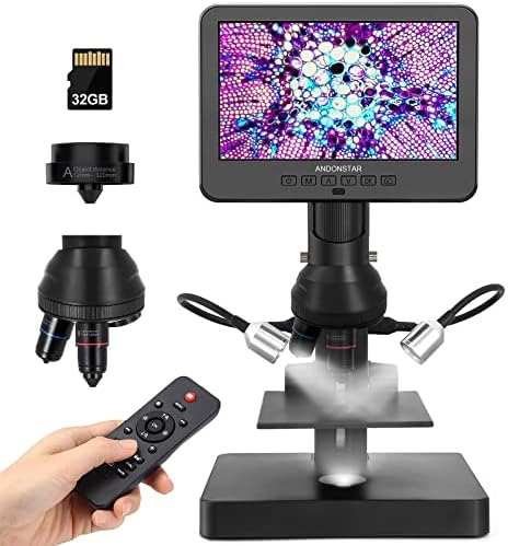 Andonstar AD246S-P HDMI Digital Microscope with 7'' Screen, 4000x 3 Lens 2160P UHD Video Record, Coin Microscope for Error Coins, Biological Microscope Kit for Adults and Kids, Prepred Slides