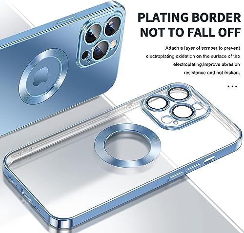 Image of SHINESTAR Electroplated Logo View Case for iPhone 14 Pro Max, Camera Lens Full Protection Luxury Electroplated Transparent TPU Slim Back Cover for iPhone 14 Pro Max - Blue