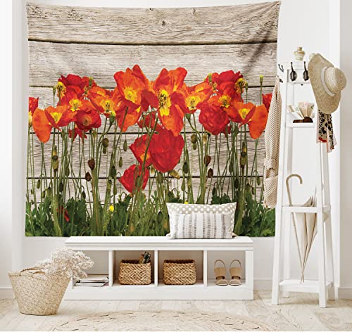 Ambesonne Rustic Tapestry, Close Line Of Poppy Petals Field Meadow Summer Holiday Sun Plant Floral Theme, Wide Wall Hanging For Bedroom Living Room Dorm, 60" X 40", Orange Brown #TOP1