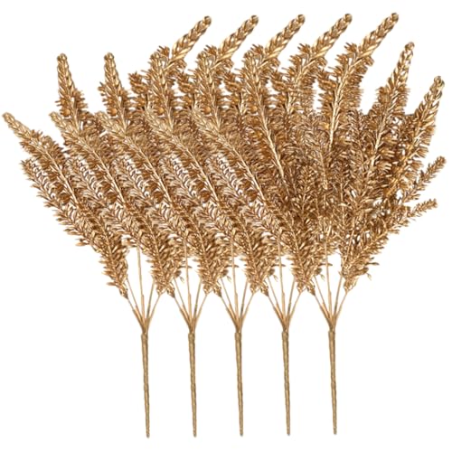 Cabilock Flores Artificiales de Espigas de Trigo Doradas Ramo de 5 Piezas para Decoración de Bodas y Hogar Flores Secas Sintéticas para Arreglos DIY y Decoración Interior
