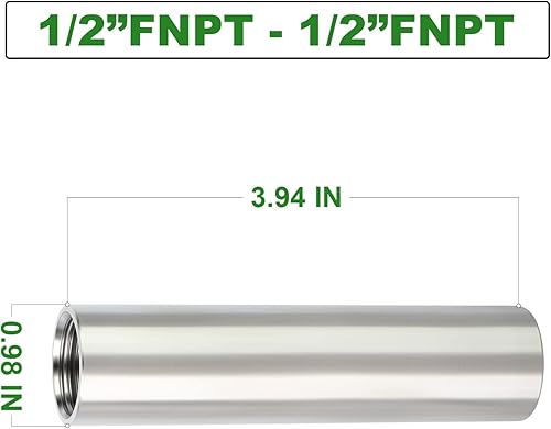 Miniatura 653 de TAISHER 2 accesorios de tubería de acero inoxidable, 1/2 "NPT x 1/2" NPT macho roscado, tubo fundido de pezón de 6 pulgadas de longitud 1.969 in