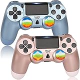 YU33 2 Pack Game Controller Compatible with Playstation 4 Remote Control, Works with PS4 Joystick, Wireless Pa4 Gamepad for Girls/Kids/Family (Titanium Blue+Pink Rose Gold Mando)