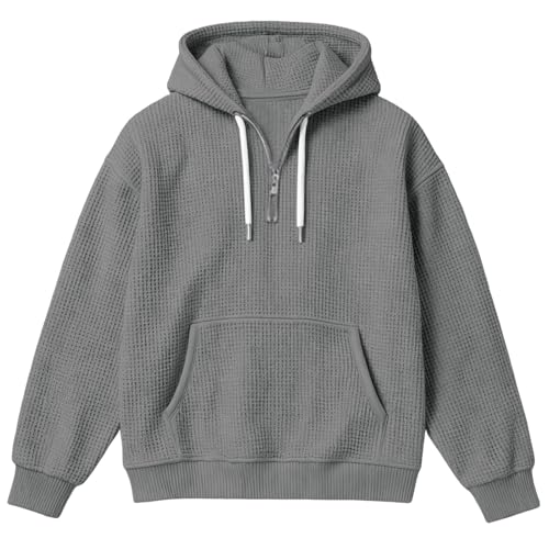 Waffle Knit Hoodie Men Quarter Zip Long Sleeve Shirts Hooded Sweatshirt - image 3