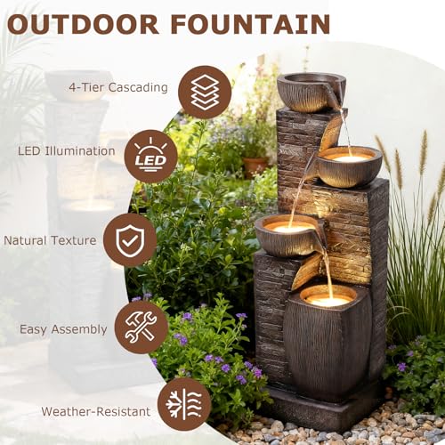 Image of 38.2 inch Tall Water Fountain Outdoor Garden Modern Fountains