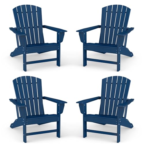 BRIOPAWS Adirondack-Chairs-Set of 4 | Fire Pit Chair | Oversized | HDPE Plastic | Weather Resistant | for Deck Outdoor Poolside Campfire | Blue