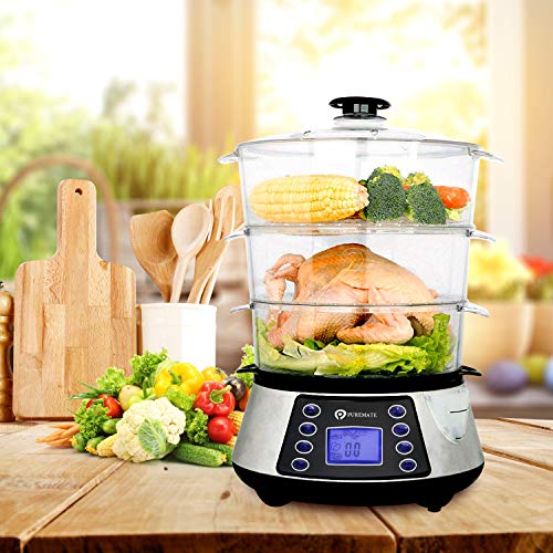 NaturoPure Food Steamer 11.5L Capacity, 3 Tier Electric Steamer, 6 Preset Cooking Mode,99 Minutes Timer & 800W Including a Rice Bowl - Image 6