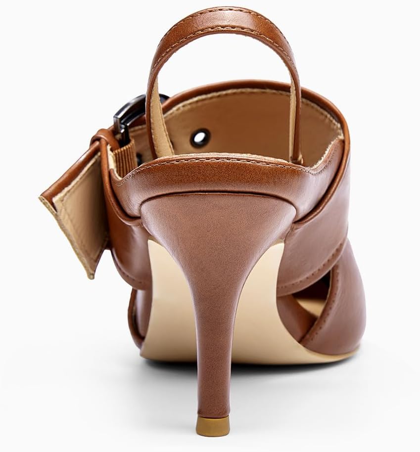 Coutgo Womens Slingback Pumps Closed Pointed Toe High Heels Belt Buckle Strap Dressy Work Shoes - Image 3