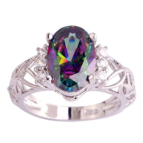 Emsione 925 Silver Plated Created Rainbow Topaz Womens Ring