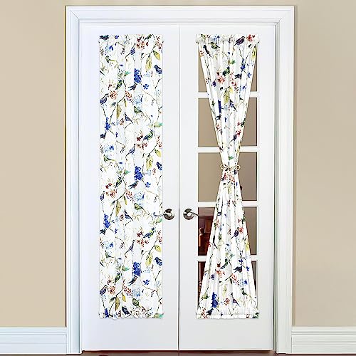 Image of VOGOL French Door Curtains, Bird Print Rod Pocket Window Treatment for Glass Doors, Privacy Curtain for Kitchen Patio Door, 25 x 72 Inches, 1 Panel with Tieback