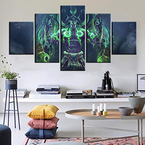 YOUQIANREN Tableaux Impression sur Toile 5 Parties Affiche de Jeu World of Warcraft Peinture Tableau Decoration Murale Art XXL Chambre Chevet Motif Imprimé Décor Maison Encadrée 150CMx80CM