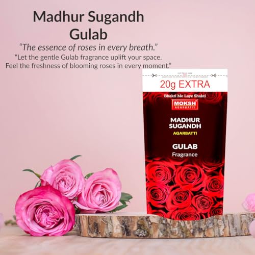 Image of Moksh Madhur Sugandh Agarbatti Combo Pack of 9 - Chandan (1), Gulab (2), Lavender (2), Mogra (2) & Rajnigandha (2) - Made with Charcoal Powder, Sawdust, Bamboo & Perfume - for Puja & Meditation