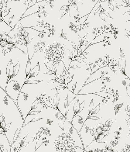 Safiyya Peel and Stick Wallpaper Black and White Floral Contact Paper Peel and Stick 17.3x 78.7 Wall Paper Self Adhesive Removable Wallpaper for Bedroom Bathroom Vinyl Roll