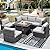 RADIATA PE Wicker Patio Furniture Set Sectional High Back Large Size Sofa Sets with Propane Fire Pit Table 55000 BTU Balcony Rattan Lounge Conversation Sets for Outdoor (7 Pieces,Light Gray)