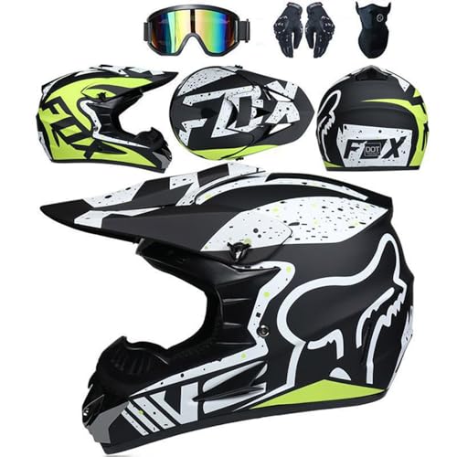 SMTSEC Casque De Moto pour Jeunes Casque De Motocross Adultes Enfants Casques De Cross Casque De Moto Enduro Casque VTT Intégral Certifié Dot avec Lunettes Masque Gants Casque De Descente,Black/A-L