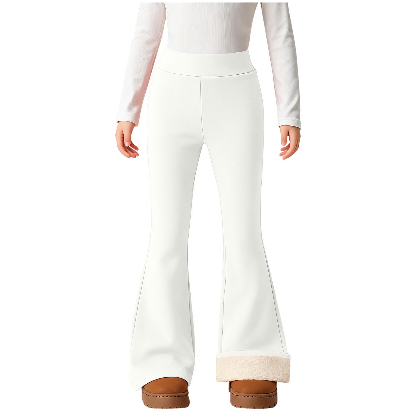 Leggings évasés doublés en polaire pour enfants - Pantalon thermique chaud décontracté épais uni - Collants solides - Pantalon de yoga - Coupe ajustée - Pantalon d'école