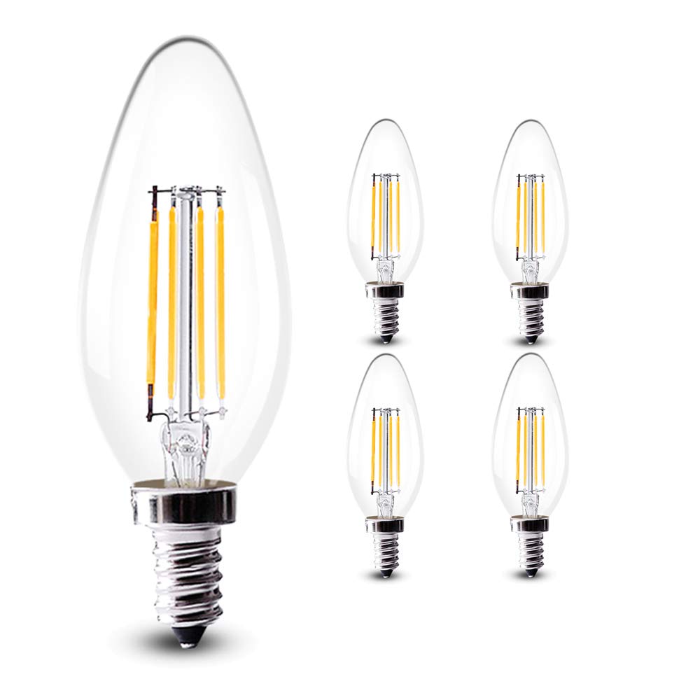 Chao Zan 4W E14 Led Candle Light Bulb C35 Clear Filament Led Lamp Bulb, 2700-3000K Warm White, Small Edison Screw Non-Dimmable, 4 Pack