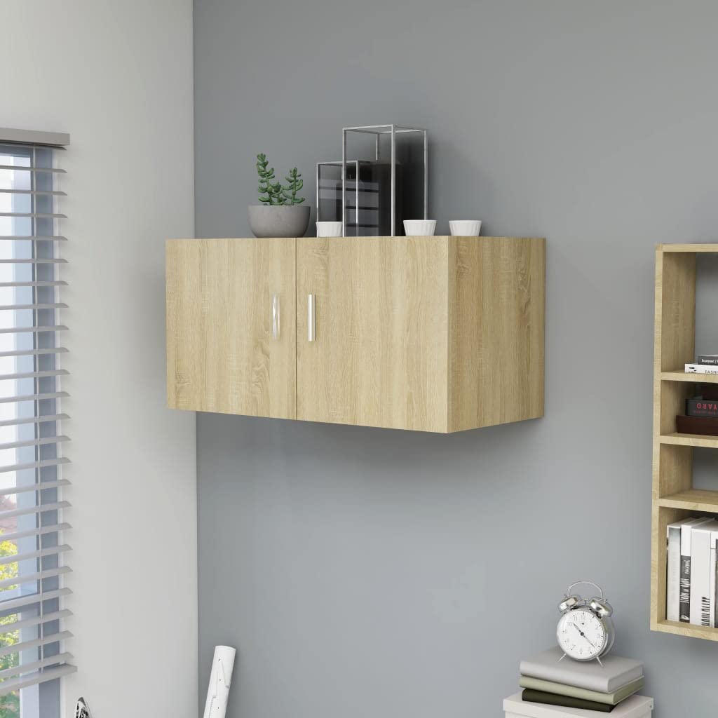 Homgoday Armadietto da parete, pensile per cucina, soggiorno e ufficio, mobili da interni in rovere Sonoma, 80 x 39 x 40 cm, in legno ingegnerizzato
