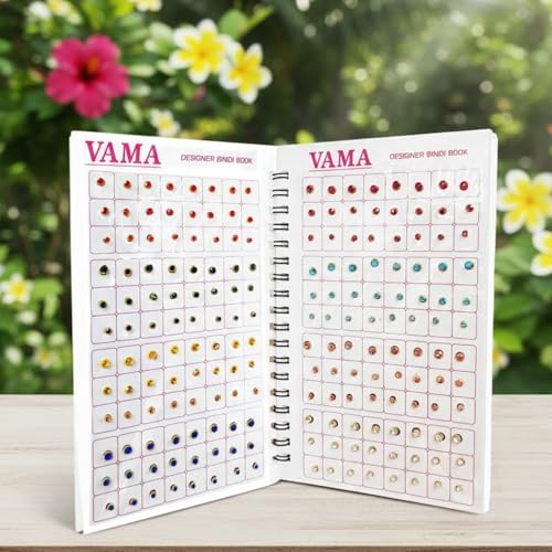 Image of VAMA Fashions Multicolour Stone Self Adhesive Kumkum Bindis Sticker Bindiya Bride Groom Forehead Bindi Spiral Book Booklet for Women & Girls (Multi Size Bindi Book)