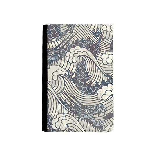 Portefeuille de voyage dragon bleu et vagues de style traditionnel