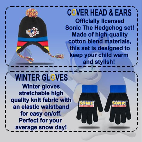 Sonic The Hedgehog Winter Hat and Gloves Set – Blue Sonic Hat for Boys Ages 5-13 – Winter Hat with Scarf and Glove Set2