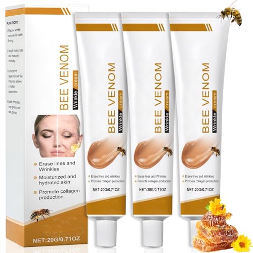 Toivize 3 Piezas Crema Veneno de Abeja, Crema Facial Antiarrugas e Hidratante, Lifting Reafirmante para Cara y Cuello, Bee Venom Cream para Todo Tipo de Piel, Mujer y Hombre, 20g por Tubo