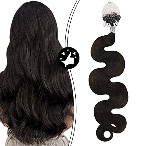 Moresoo Wavy Micro Loop Human Hair Extension 20inch Beaded Hair Extensions Body Wave Color #2 Micro Loop Ring Hair Extension 1G/S 50G/50S Micro Ring Extensions