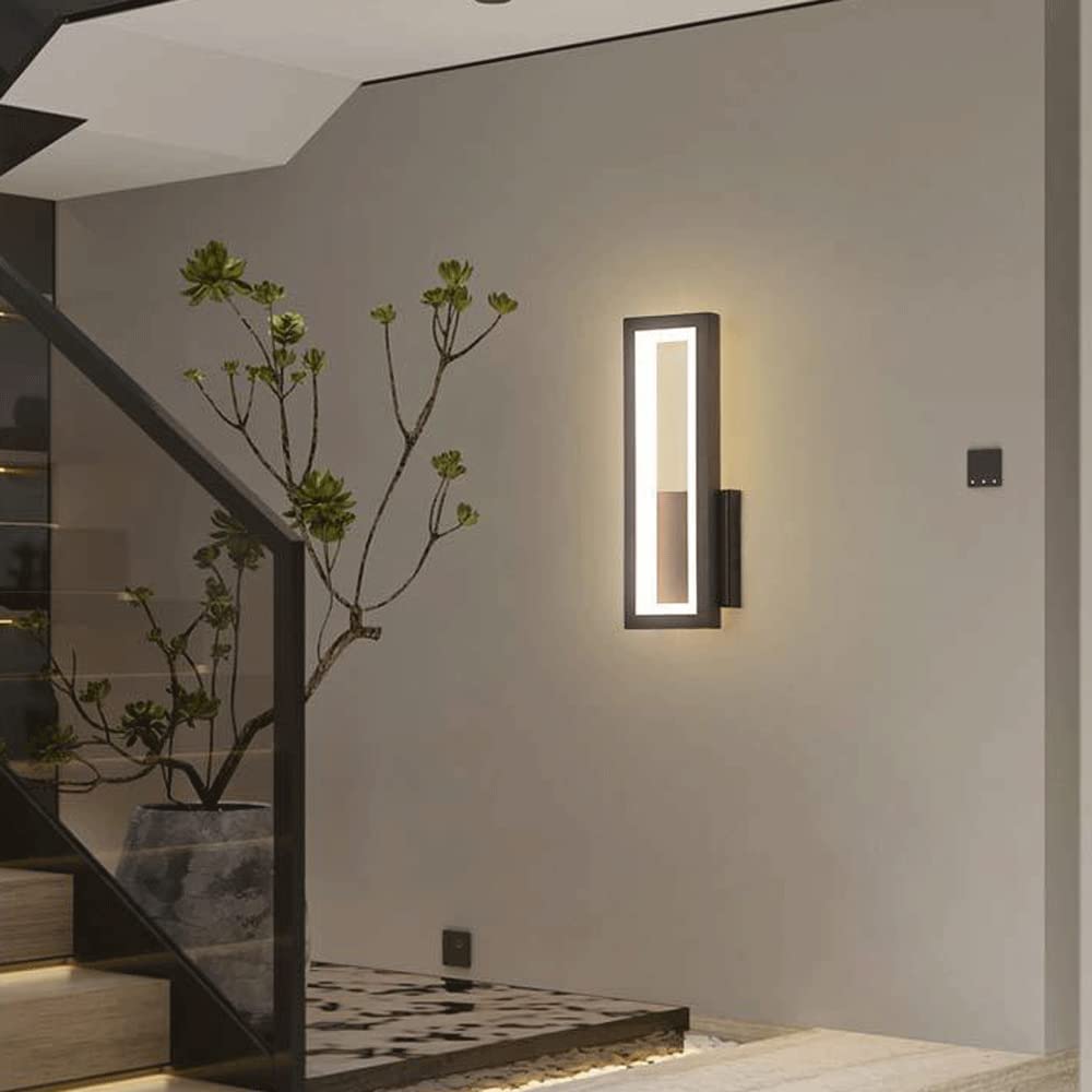 Prostokątna lampa ścienna z ramą, prostokątna metalowa lampa ścienna z akrylowym kloszem, czarny kinkiet nocny, nowoczesne kinkiety LED – 16 W – 1200 lumenów, kinkiety z mocowaniem na stałe