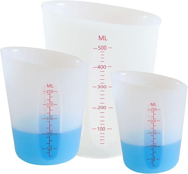 3 Pcs Silicone Measuring Cups, 250/500ml Silicone Measures Jugs, Non Stick Mixing Cups with Scale for Handmade Craft Epoxy Resin Casting Molds Art Waxing Kitchen