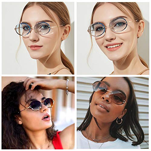 Image of LASPOR Retro Oval Sunglasses for Women Men Fashion Vintage Gold Metal Frameless Rimless Glasses Tinted Lens UV400 Protection