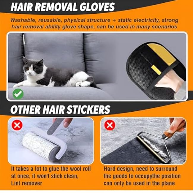 2 Pcs Pet Hair Removal Glove for Cats & Dogs, Upgraded The Magic Brush Pet Hair Remover, Washable & Reusable Pet Hair Glove, Electrostatic Pet Hair Remover Glove for Clothing, Couch, Carpet, Car Seat-PLaibRtu