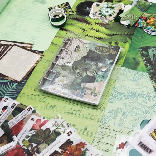 Image of MGNLR Vintage Aesthetic Scrapbook Kit(346Pcs) Scrapbooking Supplies Kit with Bullet Junk Journal,Stationery,A6 Grid Notebook Journaling Gift for Girl (Green Butterfly Scrapbook), Paper
