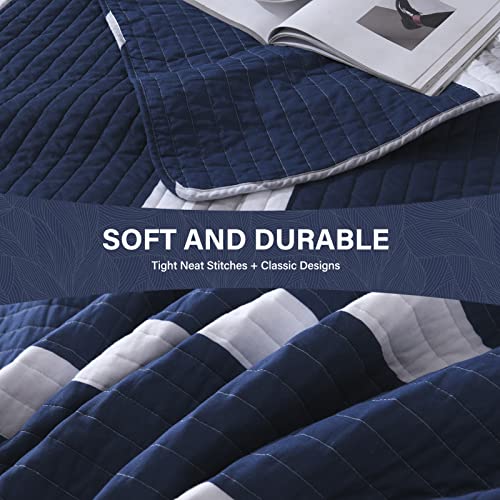 SahSahCasa Navy Blue Cotton King Quilt Bedding Set Quilted Bedspread for King Size Bed, All Season, 3pcs - Image 5