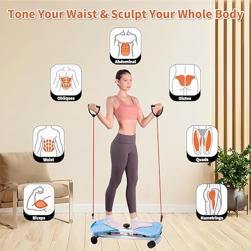 Waist Twister Machine with Resistance Bands - Non-Slip Twist Board for Core & Foot Training, Aerobic Fitness Equipment, 300 lbs Capacity for Effective Slimming Workouts