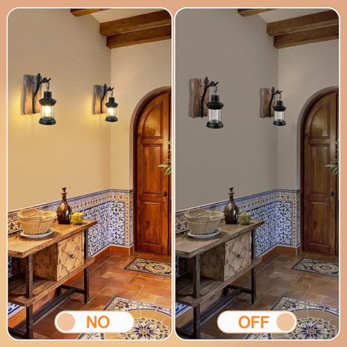 Image of Rustic Wall Light Fixtures Vintage Wall Sconces Sets of 2 Farmhouse Antique Wooden Wall Lamps with Clear Glass Mounted Lighting Black Bedside Sconces Lighting for Bar Cafe Barn Stairs