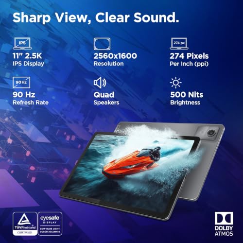 Image of Lenovo Idea Tab Smartchoice |11-inch 2.5K Clear Display, 90Hz Refresh Rate, 8GB RAM, 256GB ROM| MediaTek Dimensity 6300| 7040mAh Battery|4 Speakers| USB-C |Wi-Fi |AI-Enabled, Dolby Atmos, Luna Grey