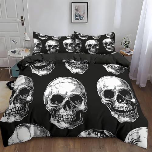Funda Nordica Cama 150 Calaveras Juego de Cama Microfibra Suave Terror Funda Edredon 220x240 cm para Home Decoracion y 2 Funda de Almohada 50x75 cm con Cremallera