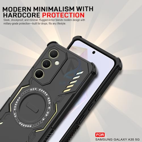 Image of AESTMO Back Case Cover for Samsung Galaxy A35 5G | Magnetic Case with Built-in Metal Ring | Compatible with MagSafe Accessories | Shockproof Hybrid (PC + TPU, Black)