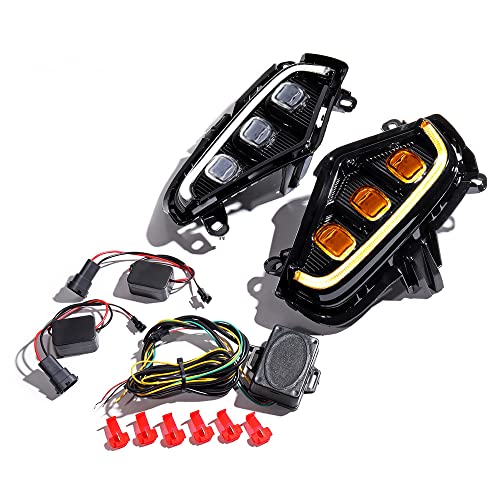 LED Daytime Running Lights Replacement for Toyota RAV4 2019 2020 2021 2022 2023 DRL Fog Lamps Kit, Rav4 Fog Lights Assembly Amber Turn Signal Lamps 3 Eyes Rav4 Daylights with Bezel, 1 Pair