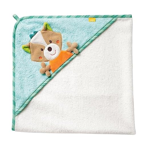 Fehn 071283 Toalla de baño con capucha Sleeping Forest, poncho de baño de algodón con un simpático zorro para bebés y niños pequeños desde el nacimiento, Medidas: 80 x 80 cm