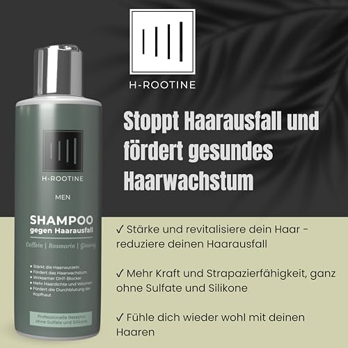 Foto von H-ROOTINE Coffein-Shampoo gegen Haarausfall* für Männer (200ml) • Anti-Haarausfall* Shampoo mit Coffein, Rosmarin & Ginseng • Fördert Haarwachstum & pflegt die Kopfhaut