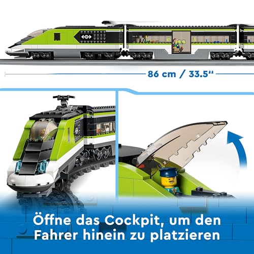 LEGO City Trains - Personen-Schnellzug -Ferngesteuertem Zug mit funktionierenden Scheinwerfern, 2 Waggons, 24 Gleisstücken & 6 Minifiguren – Geschenk für Jungen & Mädchen ab 7 Jahren - 60337