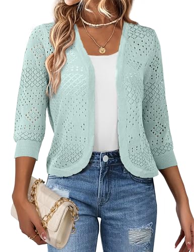 Image of REDHOTYPE Women's 3 /4 Sleeve Cardigan Open Front Cropped Shrugs Summer Hollowed Lightweight Cardigans Sweater (S-XL)